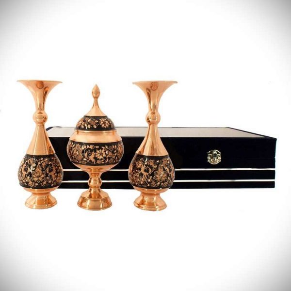 ست 3 تکه گلدان و شکلات خوری مسی - Image 2