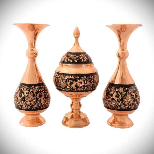ست 3 تکه گلدان و شکلات خوری مسی - Image 4