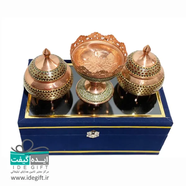 ست گلدان و شکلات خوری مس و خاتم - Image 2