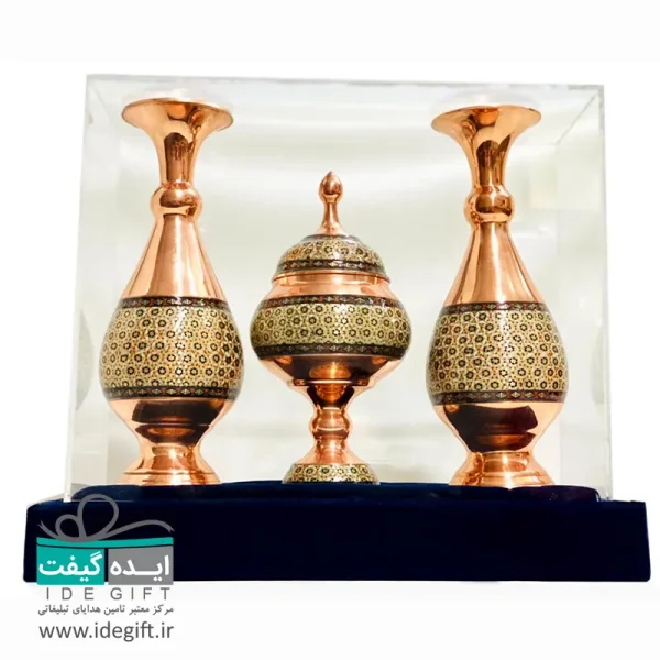 ست گلدان و شکلات خوری مس و خاتم - Image 5