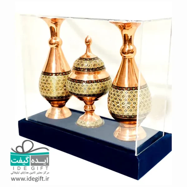 ست گلدان و شکلات خوری مس و خاتم - Image 7