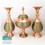 ست گلدان و شکلات خوری مس و خاتم - Image 8