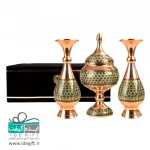 ست گلدان و شکلات خوری مس و خاتم - Image 4