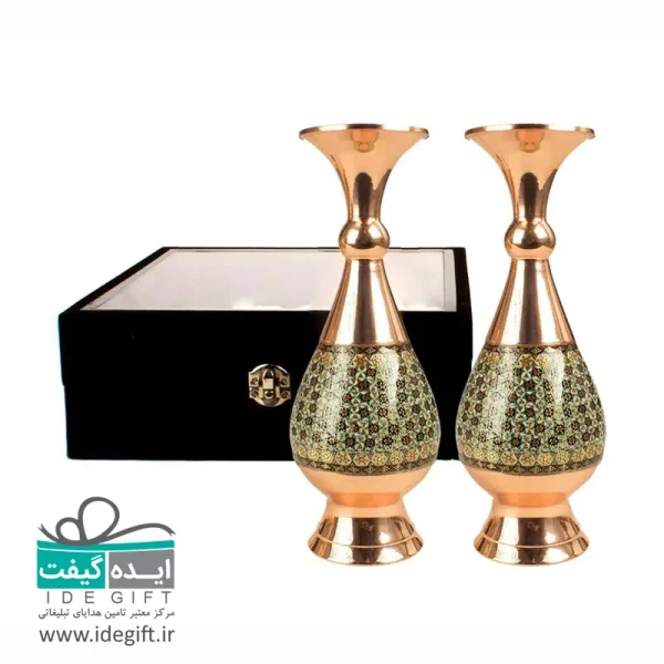 ست گلدان و شکلات خوری مس و خاتم - Image 3