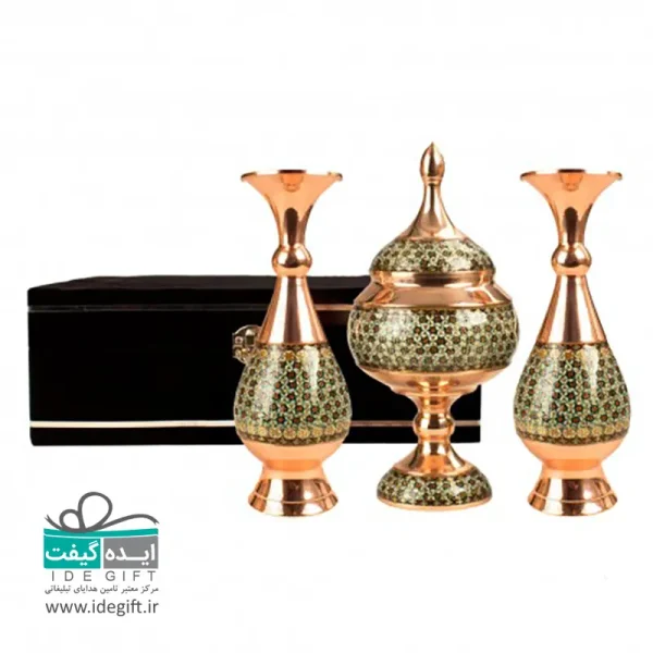 ست گلدان و شکلات خوری مس و خاتم